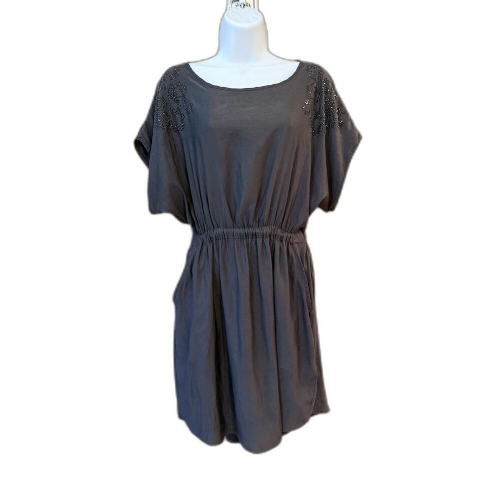 Express Sequin Mini Dress Pockets Cap Sleeve Dark Gray Size Small